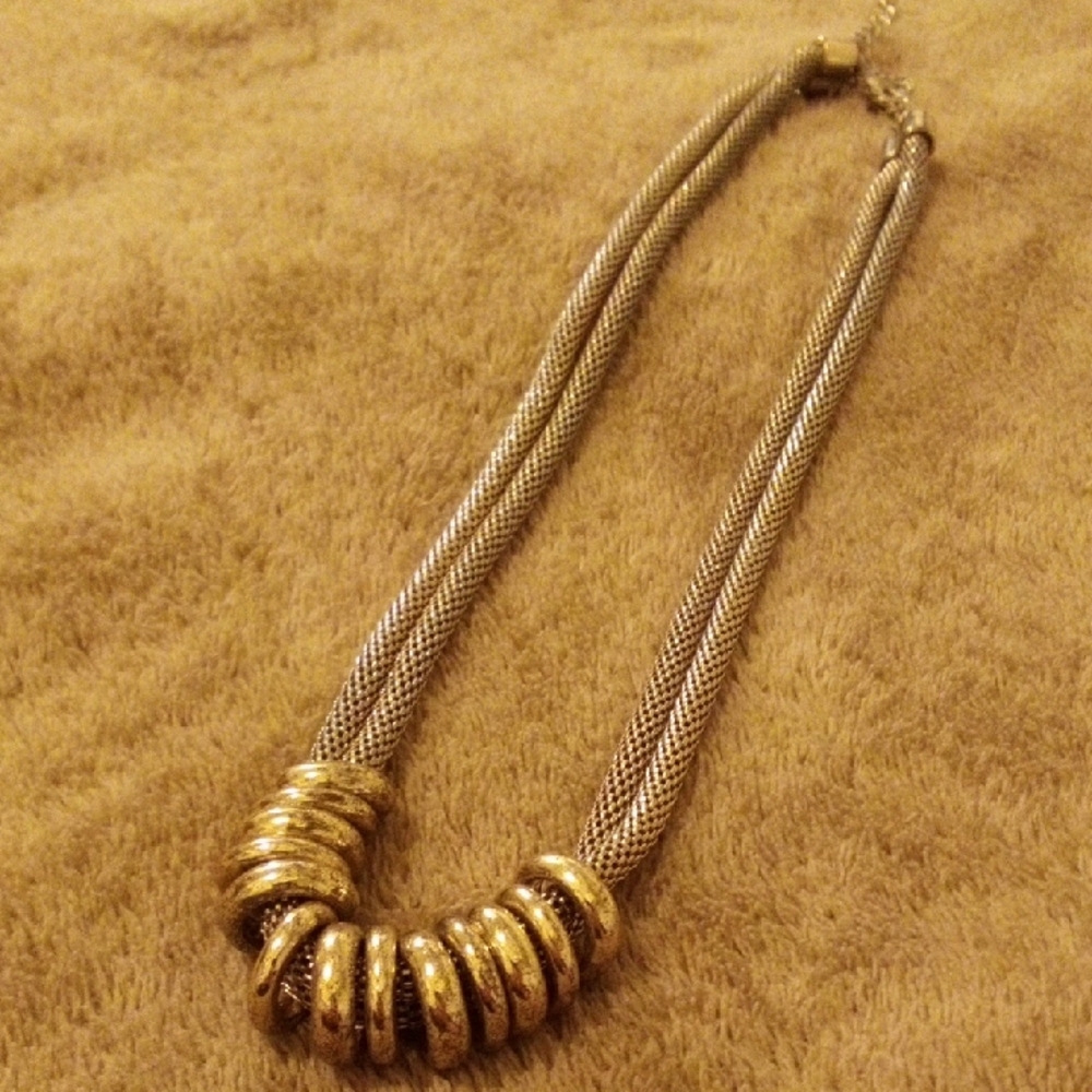 Gold & Silver Mesh Statement Necklace Cartier vibe